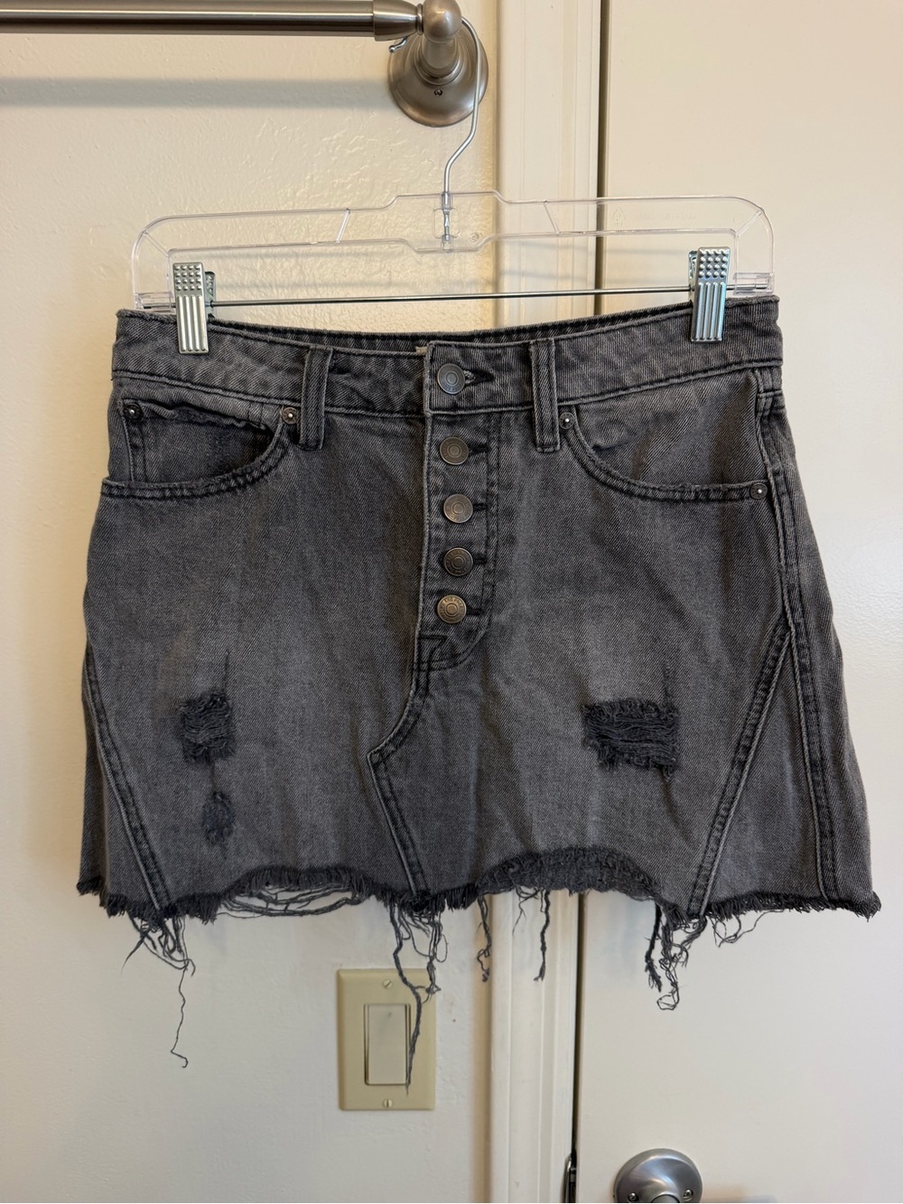 We The Free Free People Black Gray Denim Mini Skirt 100% Cotton Size 27